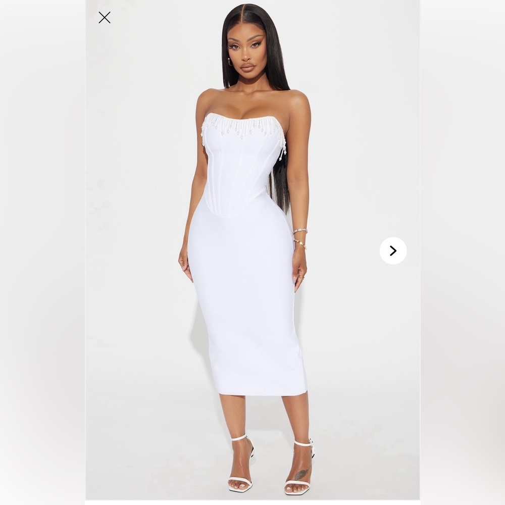 Fashion Nova Win Me Over Midi Elegant White Strapless Dress